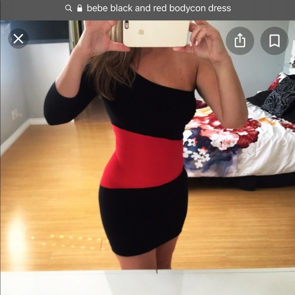 Bebe one shoulder assymetrical bodycon dress - Picture 1 of 4